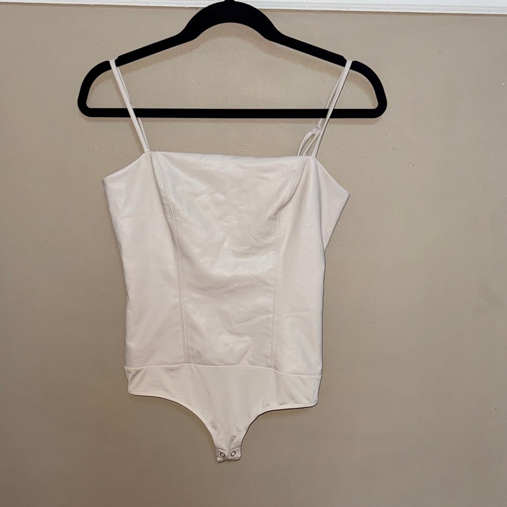 Beige leather Spaghetti Strap Bodysuit